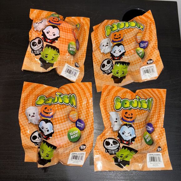 The Toy Network Squish Halloween Character Set 3.5” Frankenstein Pumpkin Cat Bat - Picture 2 of 3